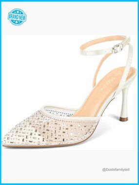 Stiletto Heels Rhinestone Mesh Ankle Strap Dress Pumps Wedding Party Shoes